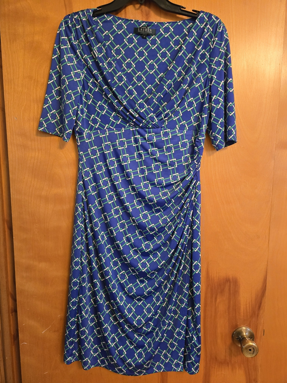 Ralph Lauren Blue Geometric Wrap-Style Midi Dress